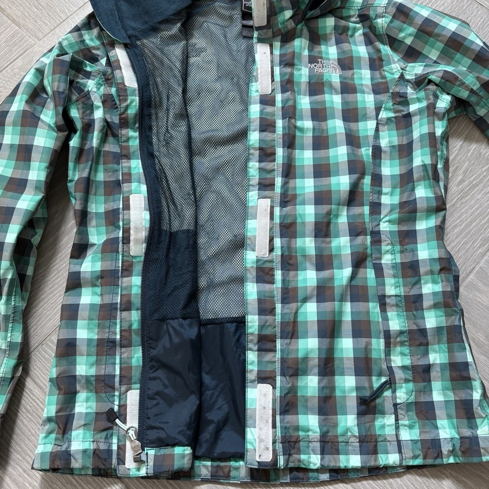 The North Face Women's HyVent Hooded Jacket Plaid Green Full Zip Small - Picture 6 of 12
